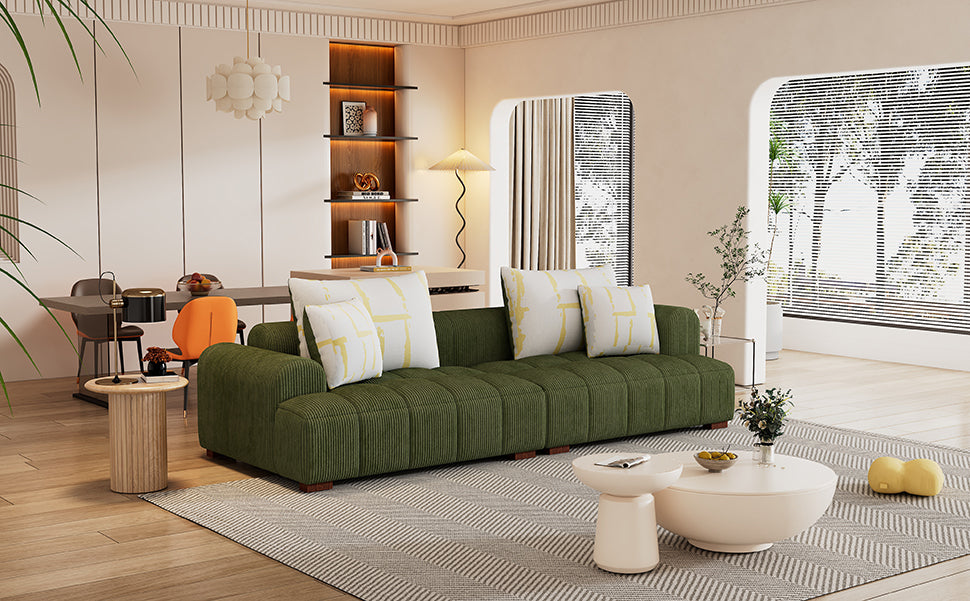103.9" Modern Couch Corduroy Fabric Comfy Sofa With Rubber Wood Legs, 4 Pillows For Living Room, Bedroom, Office, Green Green Corduroy 2 Seat