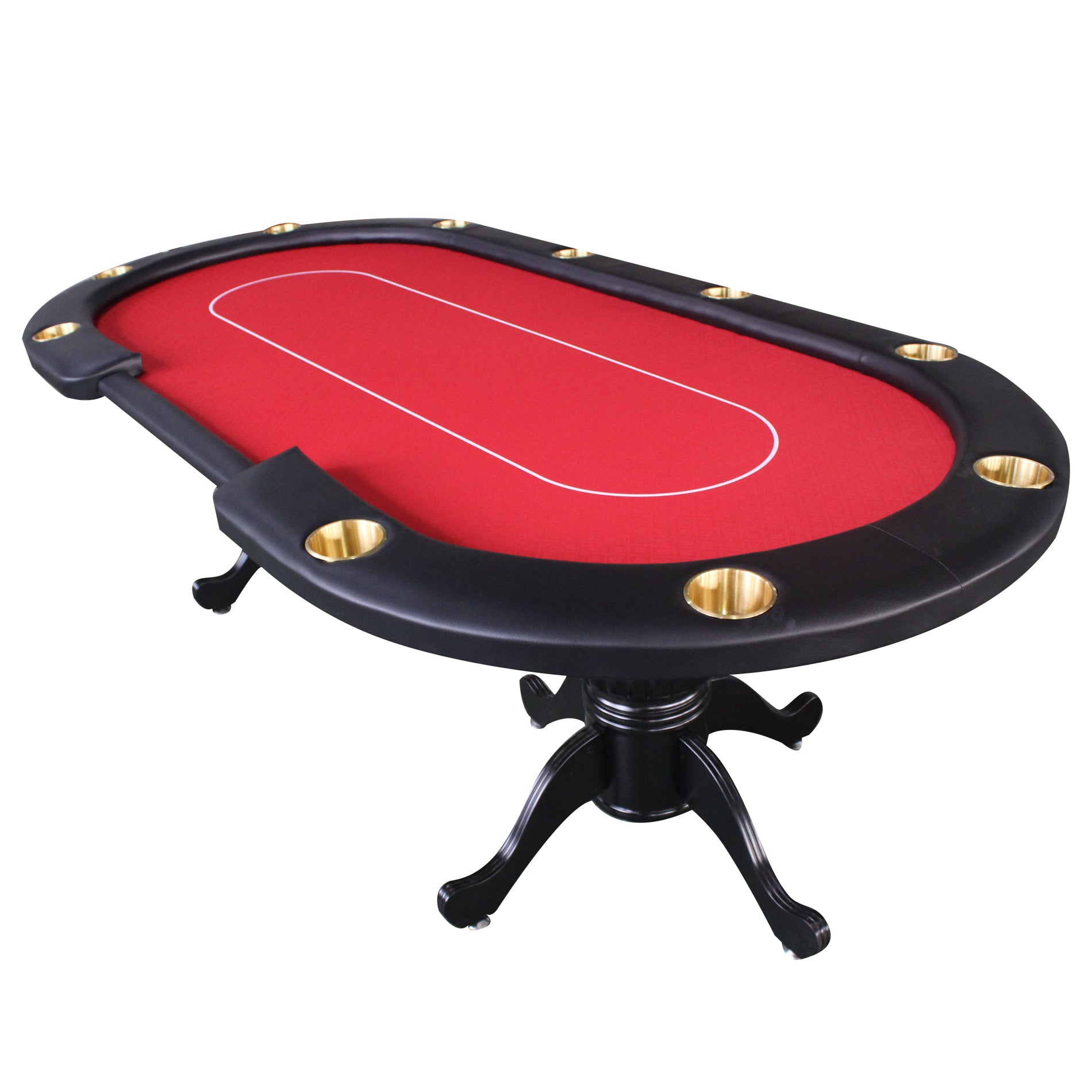 96" Oval Red Aura Texas Holdem Poker Table Curved Legs Casino Dropbox Red Primary Living Space Mdf