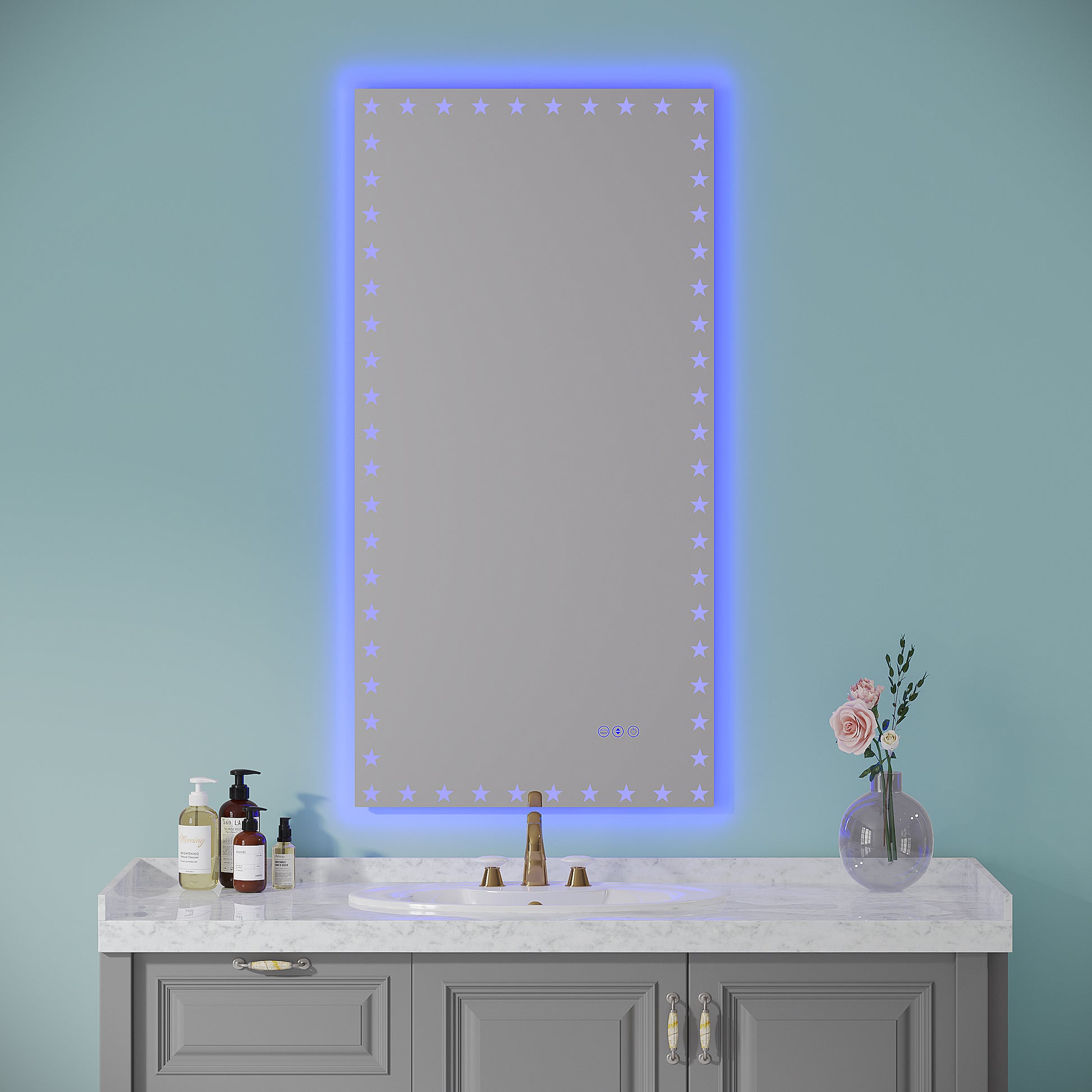 48X24 Inch Led Bathroom Mirror With Lights Backlit Rgb Color Changing Lighted Mirror For Bathroom Wall Dimmable Anti Fog Memory Rectangular Vanity Mirror Rgb Multicolor Backlit Front Lighted White Aluminium