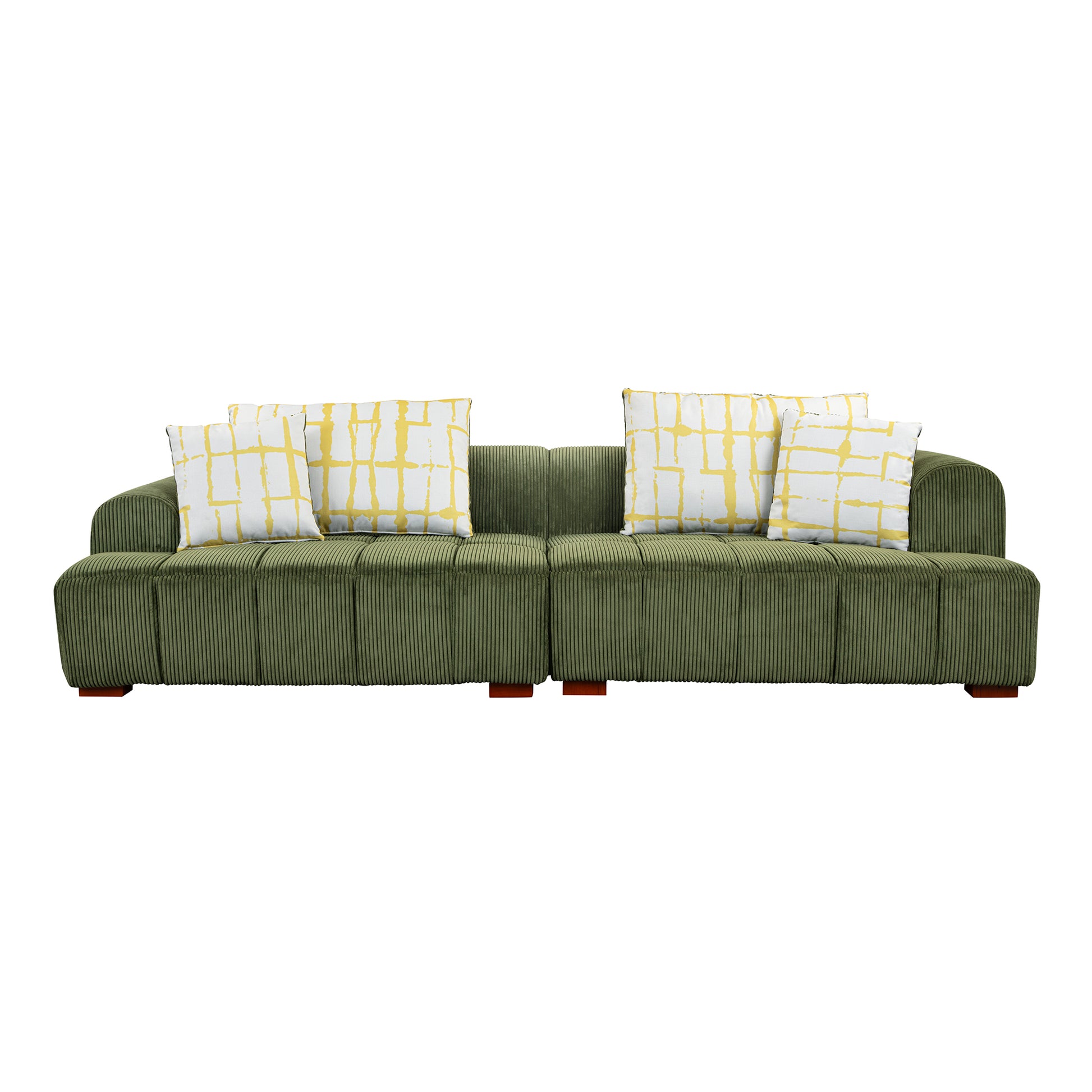 103.9" Modern Couch Corduroy Fabric Comfy Sofa With Rubber Wood Legs, 4 Pillows For Living Room, Bedroom, Office, Green Green Corduroy 2 Seat