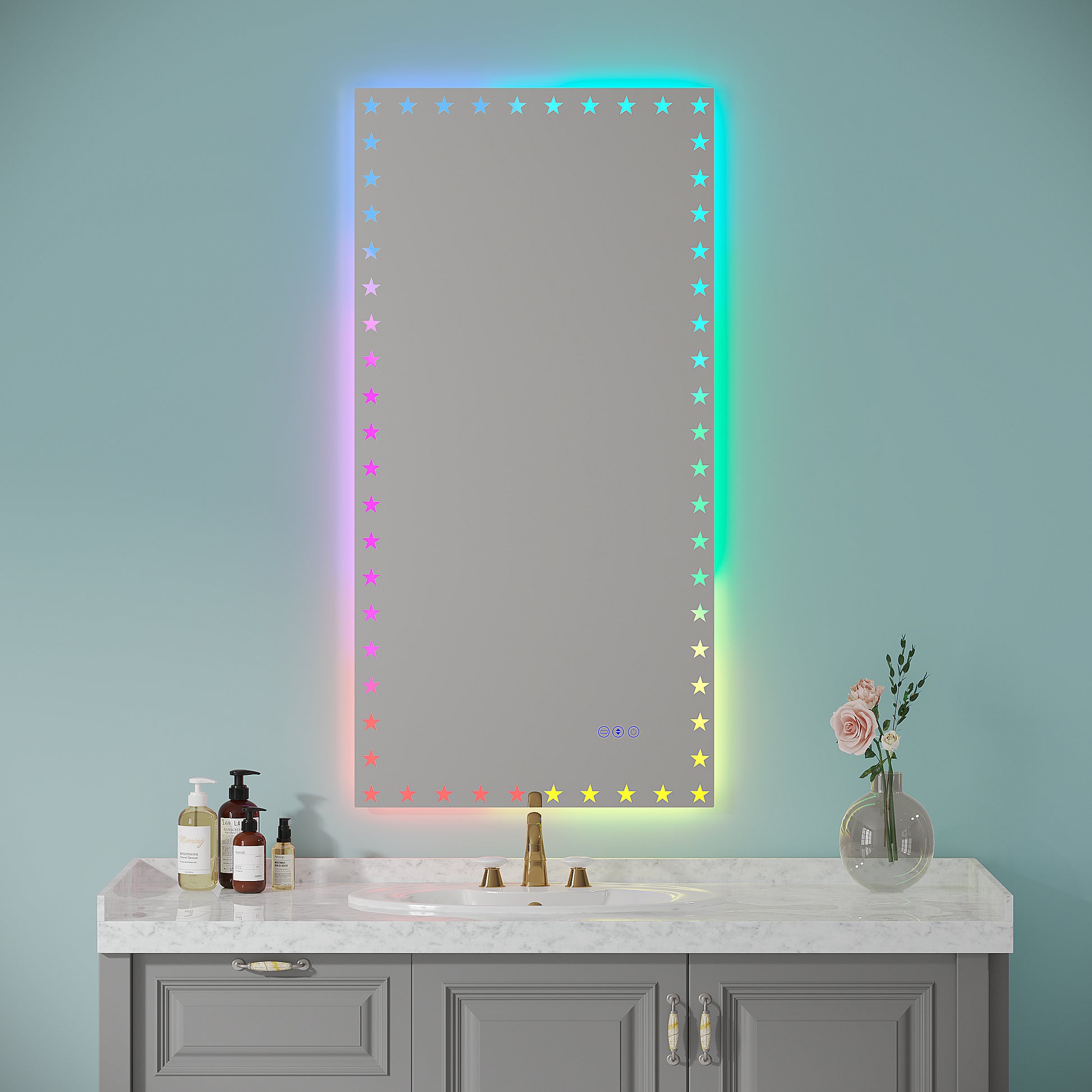 48X24 inch LED Bathroom Mirror with Lights Backlit RGB white-aluminium