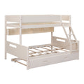 Wood Twin Over Full Bunk Bed With Storage Shelves And Twin Size Trundle, Cream Box Spring Not Required Cream Wood Bedroom Bunk Solid Wood Mdf