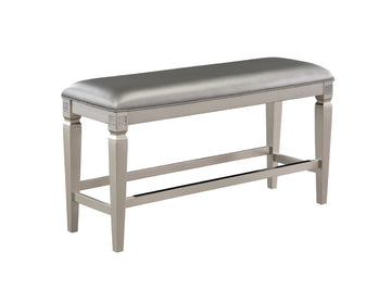 1 Pc Modern Glam Counter Height Bench Upholstered Seat Sparkling Embellishments Silver Champagne Gray Finish Furniture Bedroom Living Room Dining Room Silver Rectangular Grey Glam Wood