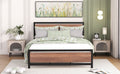 Queen Size Platform Bed, Metal And Wood Bed Frame With Headboard And Footboardblack Black Metal & Wood