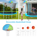 8Ft Trampoline For Kids With Safety Enclosure Net, Basketball Hoop And Ladder, Easy Assembly Round Outdoor Recreational Trampoline Blue Metal