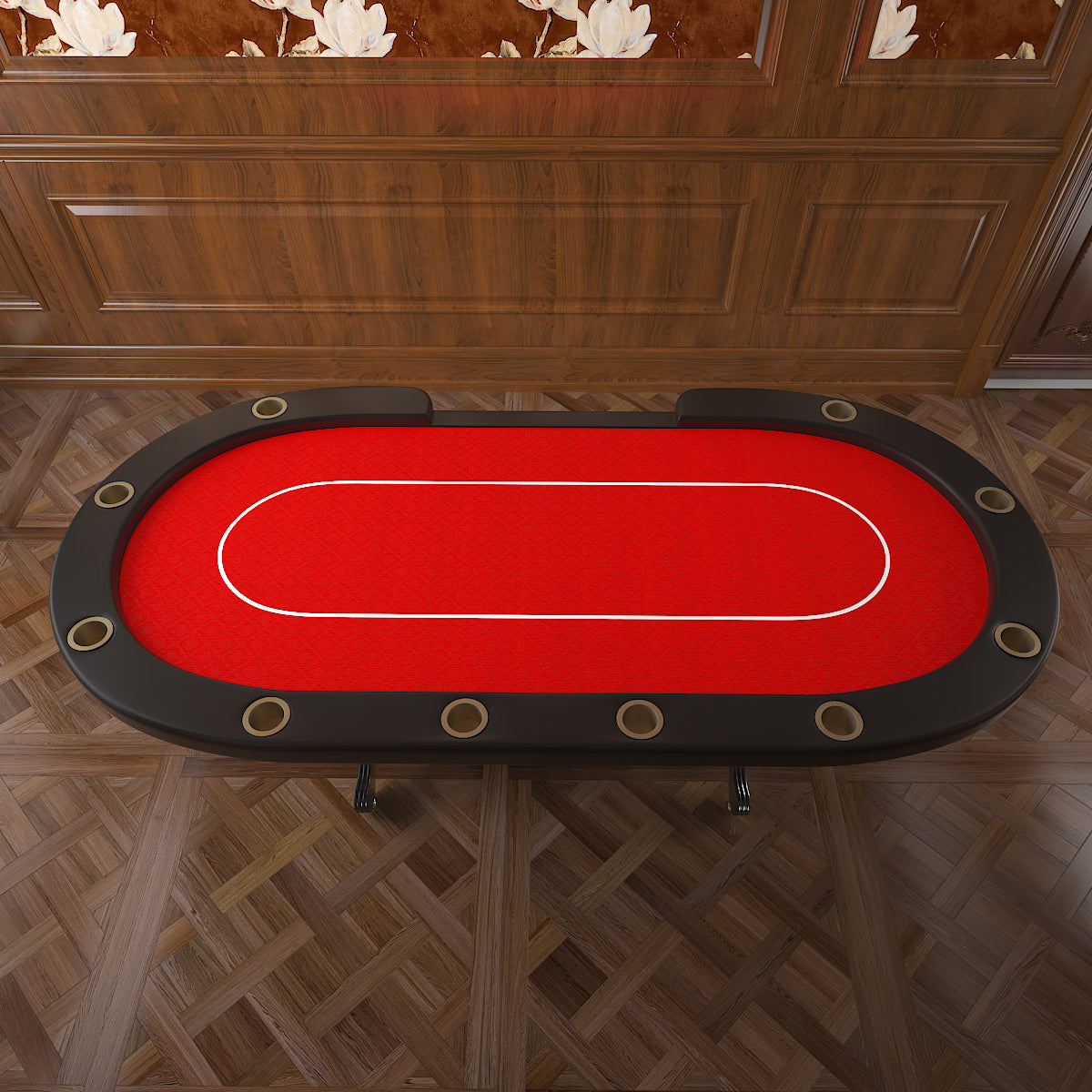 96" Oval Red Aura Texas Holdem Poker Table Curved Legs Casino Dropbox Red Primary Living Space Mdf