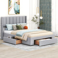 Full Size Upholstered Platform Bed With One Large Drawer In The Footboard And Drawer On Each Side,Gray Box Spring Not Required Full Gray Wood Bedroom Bed Frame Linen Upholstered