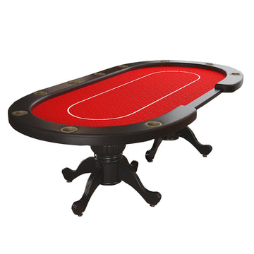 96" Oval Red Aura Texas Holdem Poker Table Curved Legs Casino Dropbox Red Primary Living Space Mdf