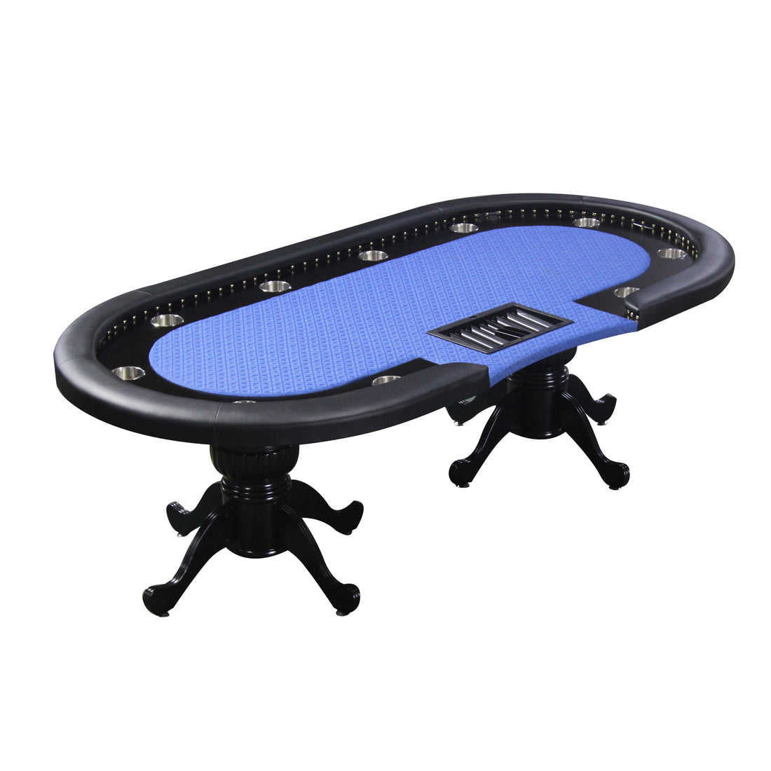 94" Oval Round Stud Rivet Decorate Blue Cloth Casino Game Poker Table With Stylish Clawfoot Legs Blue Wood