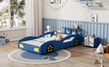 Wooden Race Car Bed,Car Shaped Platform Twin Bed With Wheels For Teens,Blue & Yellow Blue Mdf