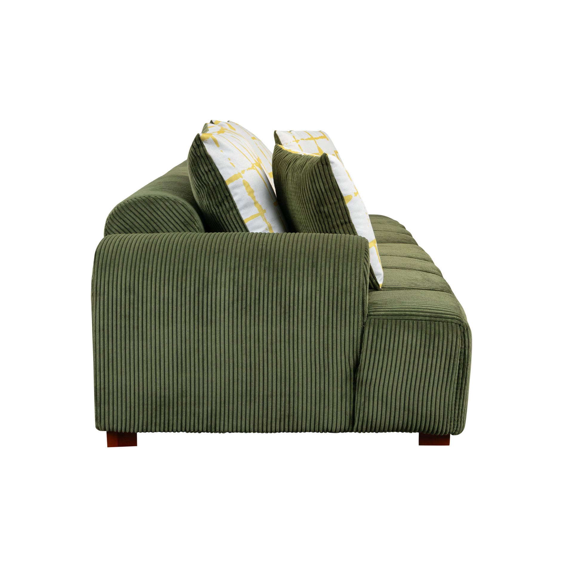 103.9" Modern Couch Corduroy Fabric Comfy Sofa With Rubber Wood Legs, 4 Pillows For Living Room, Bedroom, Office, Green Green Corduroy 2 Seat