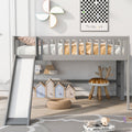 Full Size Low Loft Bed With Ladder And Slide,Gray Box Spring Not Required Full Gray Wood Bedroom Pine