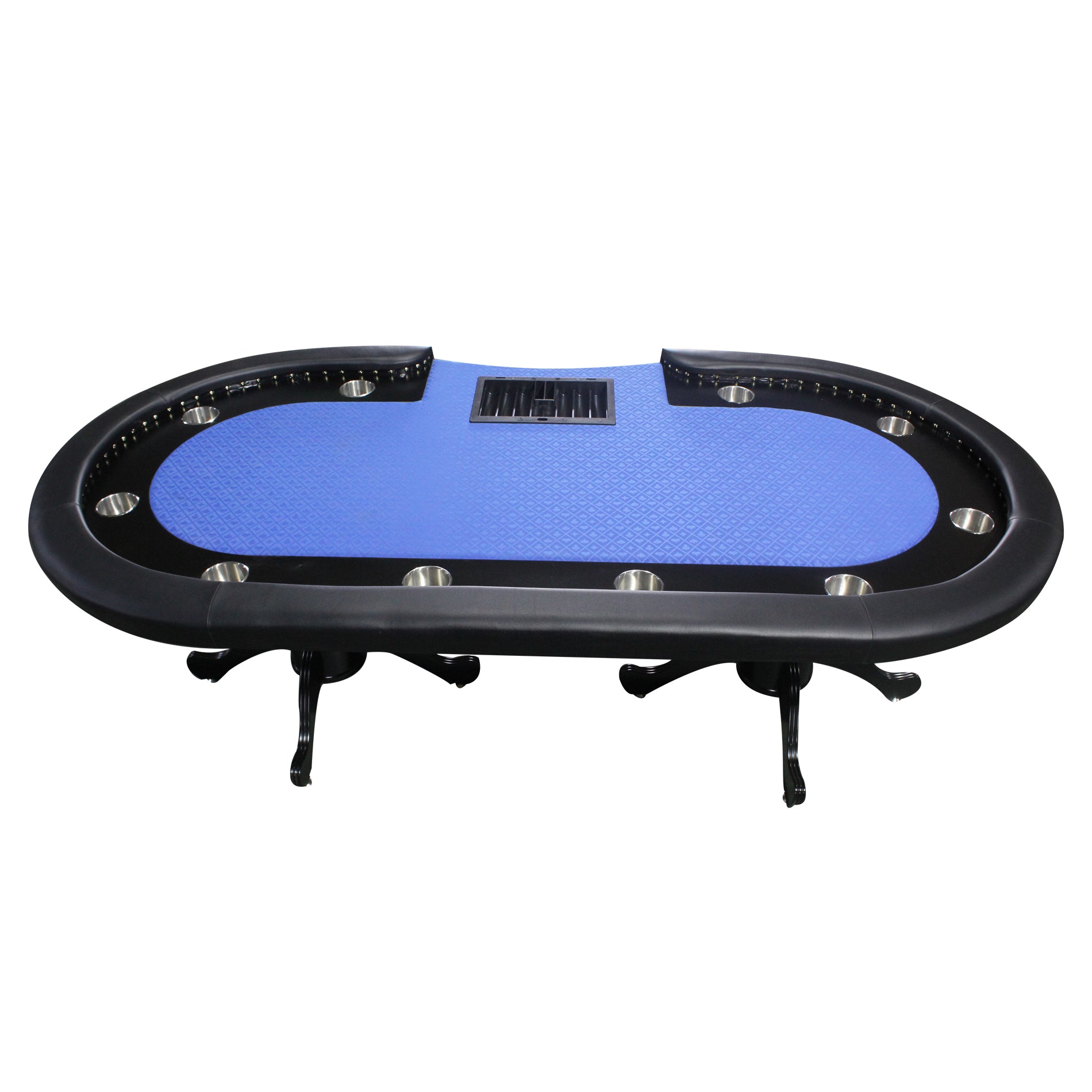 94" Oval Round Stud Rivet Decorate Blue Cloth Casino Game Poker Table With Stylish Clawfoot Legs Blue Wood