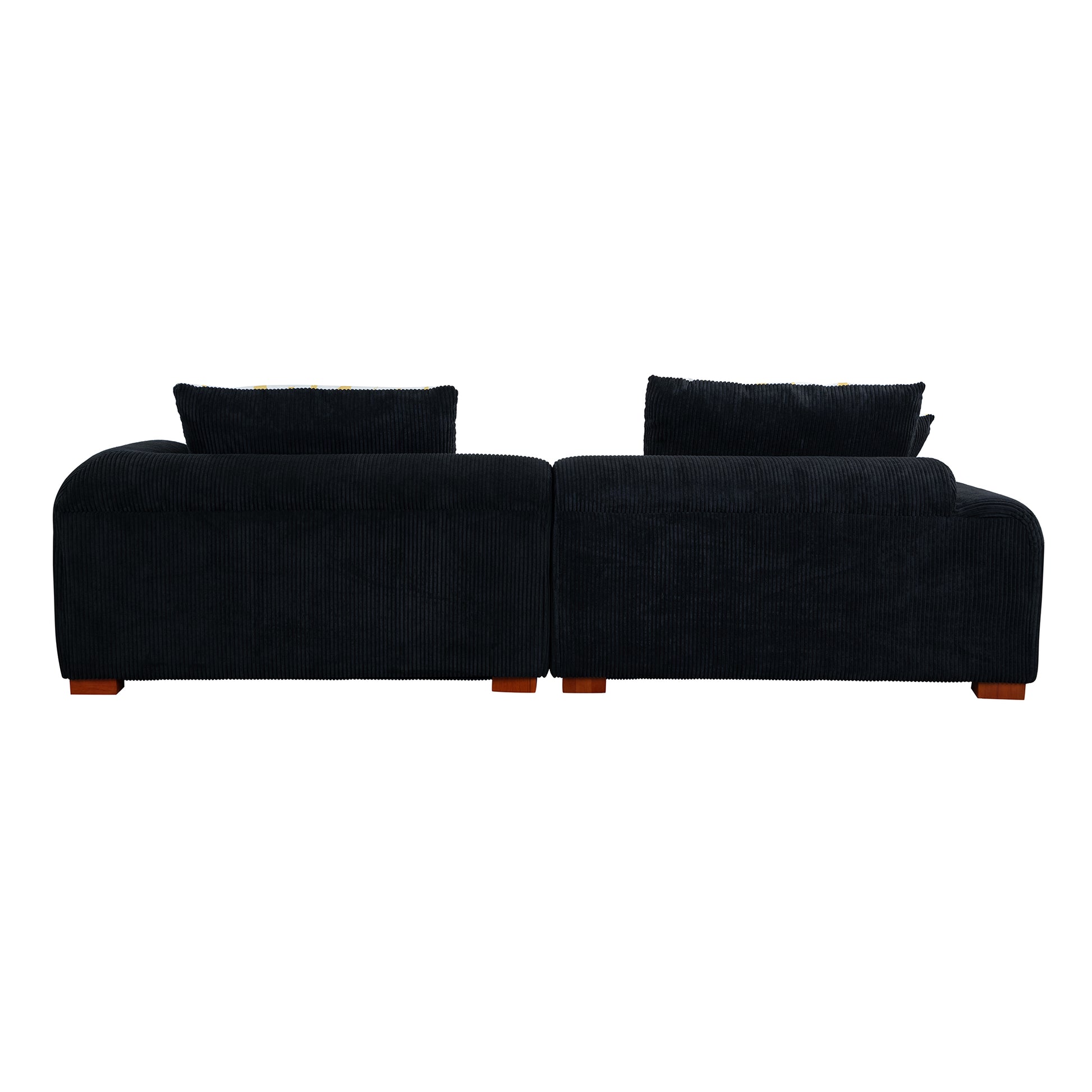 103.9" Modern Couch Corduroy Fabric Comfy Sofa With Rubber Wood Legs, 4 Pillows For Living Room, Bedroom, Office, Black Black Corduroy 2 Seat