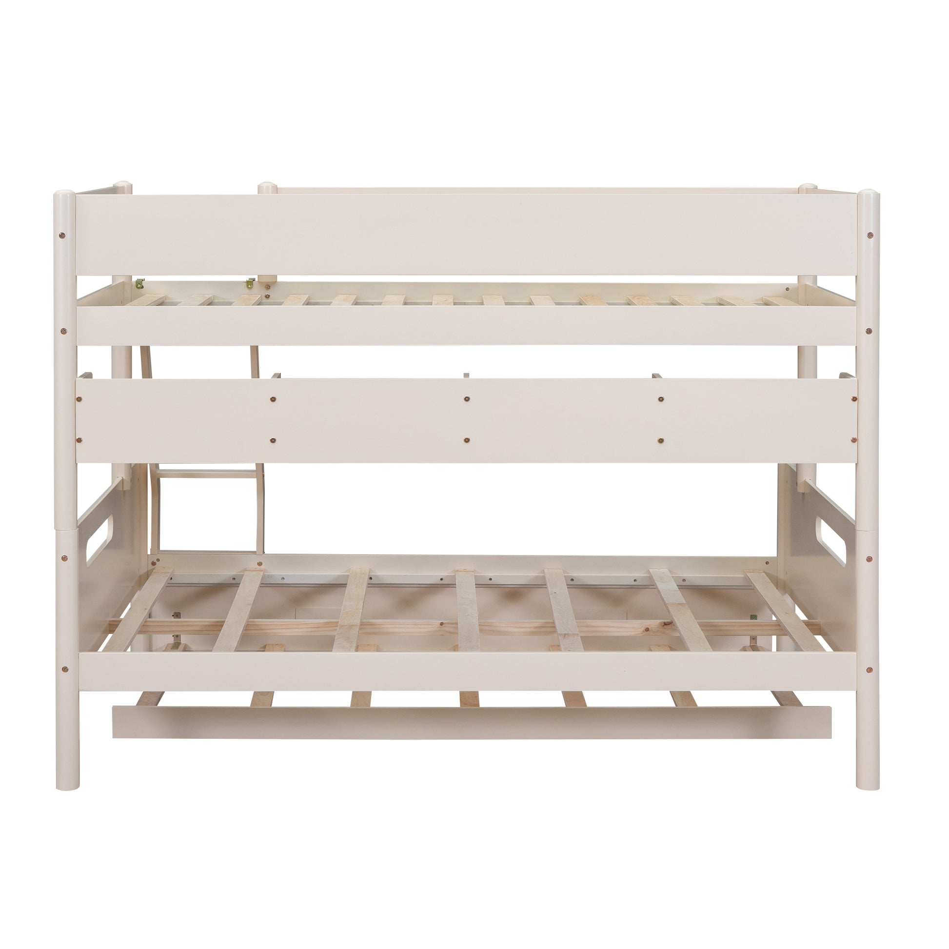 Wood Twin Over Full Bunk Bed With Storage Shelves And Twin Size Trundle, Cream Box Spring Not Required Cream Wood Bedroom Bunk Solid Wood Mdf