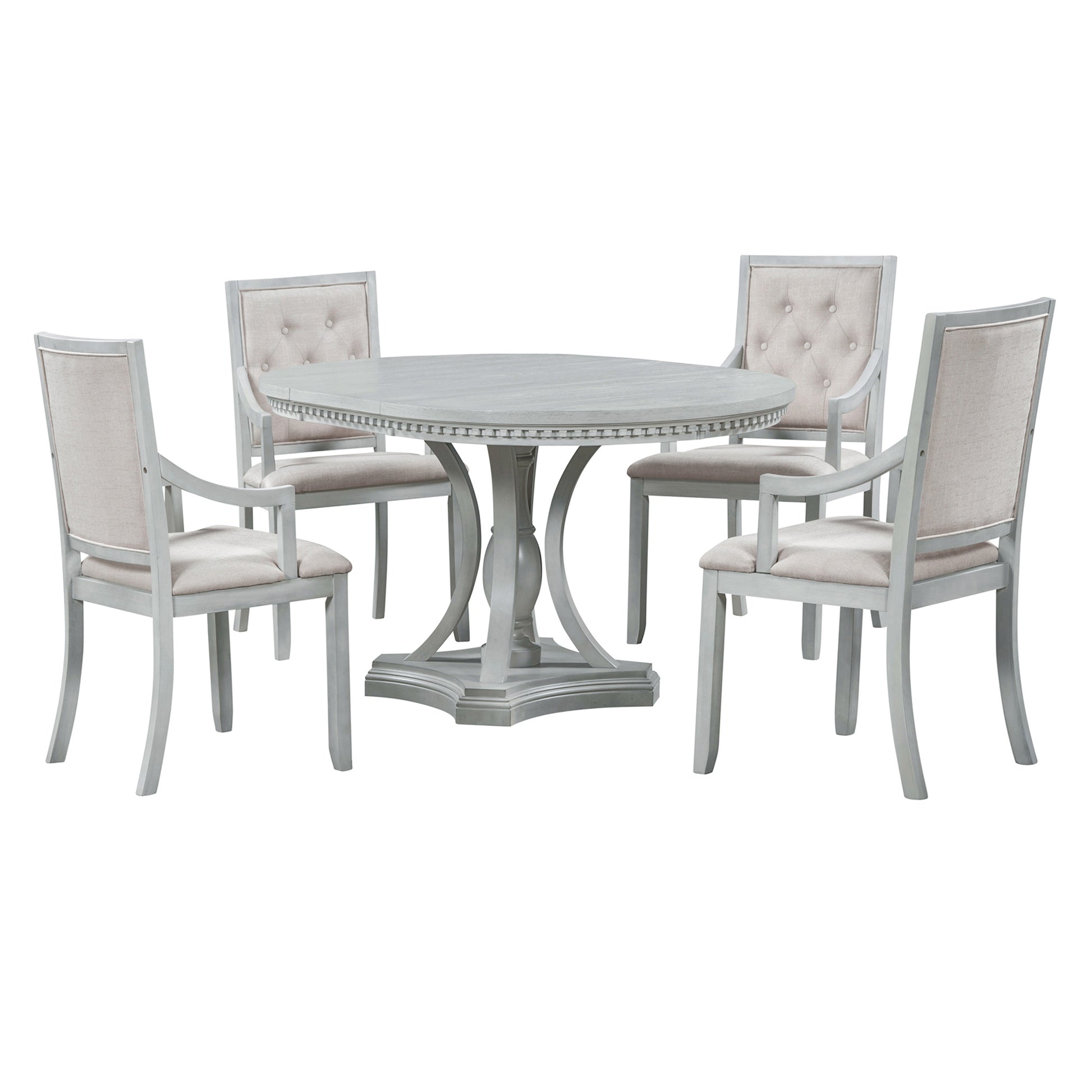 Retro 5 Piece Dining Set Extendable Round Table And 4 Chairs For Kitchen Dining Room Antique Gray Oak Antique Gray Mdf