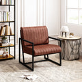 Modern Fashion Pu Leather Feature Armchair With Metal Frame Extra Thick Padded Backrest And Seat Cushion, For Living Room,Bedroom, Office, Studio, Brown Brown Pu Leather