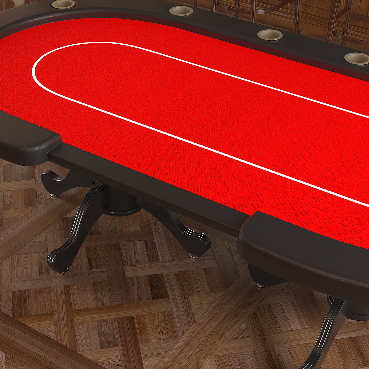 96" Oval Red Aura Texas Holdem Poker Table Curved Legs Casino Dropbox Red Primary Living Space Mdf