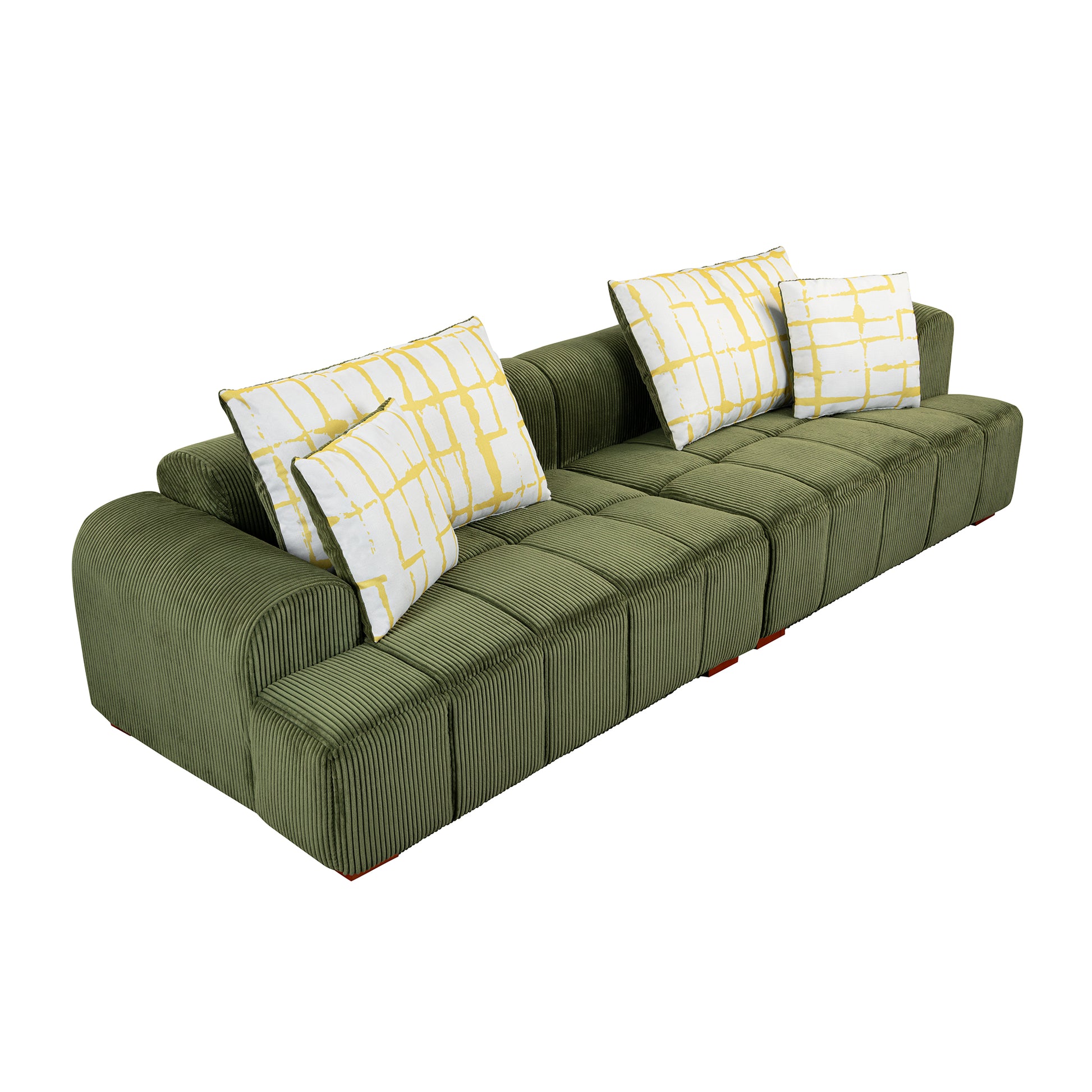 103.9" Modern Couch Corduroy Fabric Comfy Sofa With Rubber Wood Legs, 4 Pillows For Living Room, Bedroom, Office, Green Green Corduroy 2 Seat