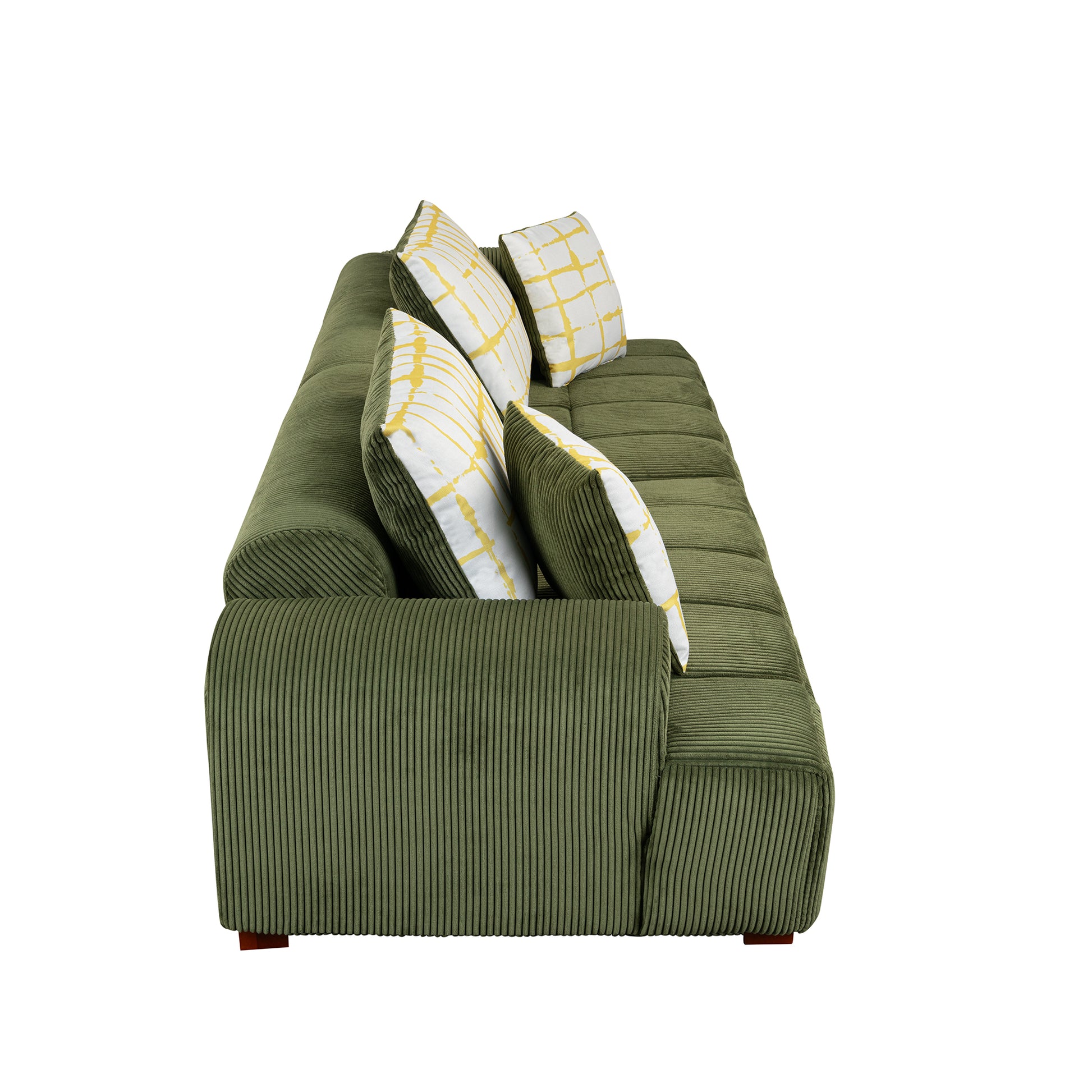 103.9" Modern Couch Corduroy Fabric Comfy Sofa With Rubber Wood Legs, 4 Pillows For Living Room, Bedroom, Office, Green Green Corduroy 2 Seat