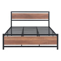 Queen Size Platform Bed, Metal And Wood Bed Frame With Headboard And Footboardblack Black Metal & Wood