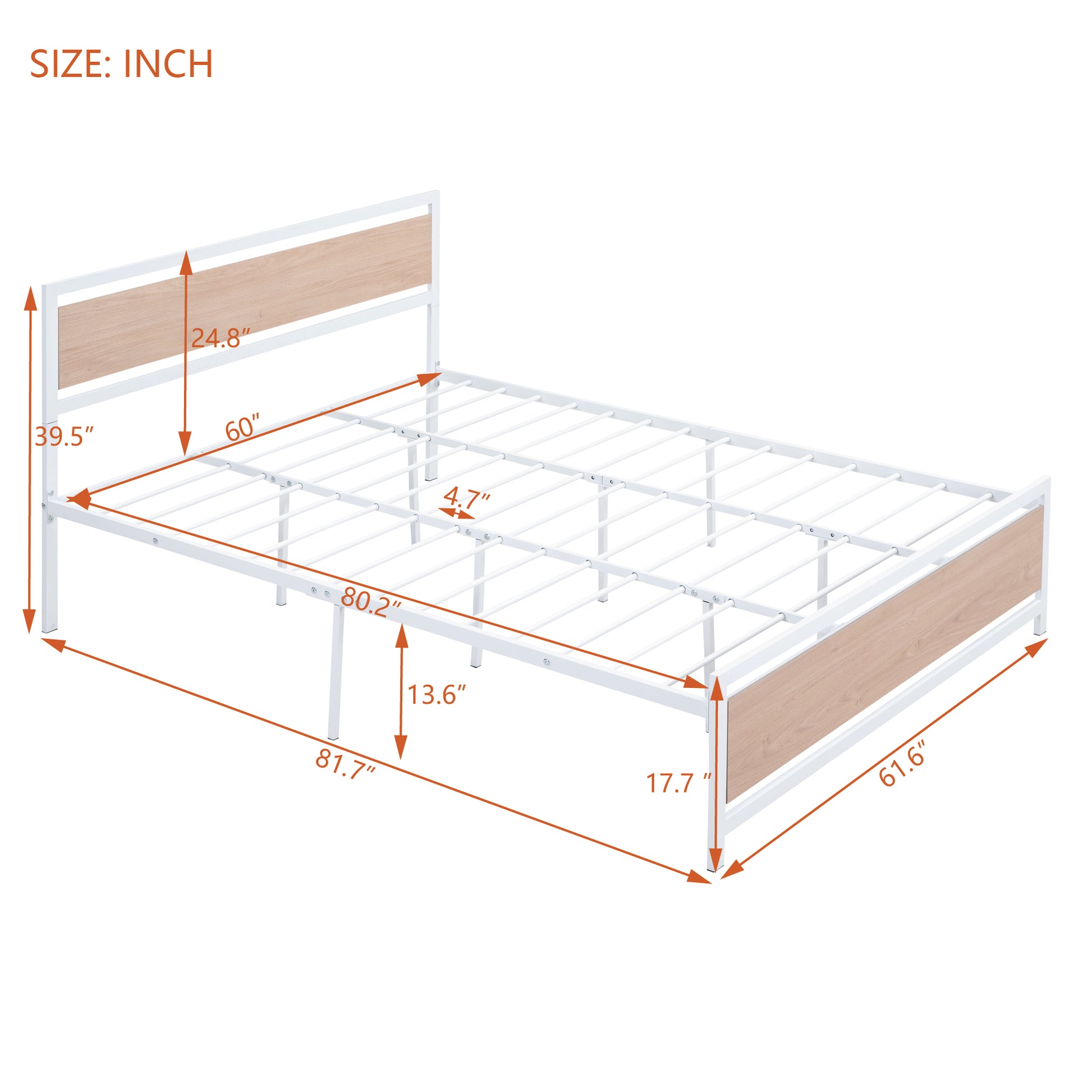 Queen Size Platform Bed, Metal And Wood Bed Frame With Headboard And Footboardwhite White Metal & Wood