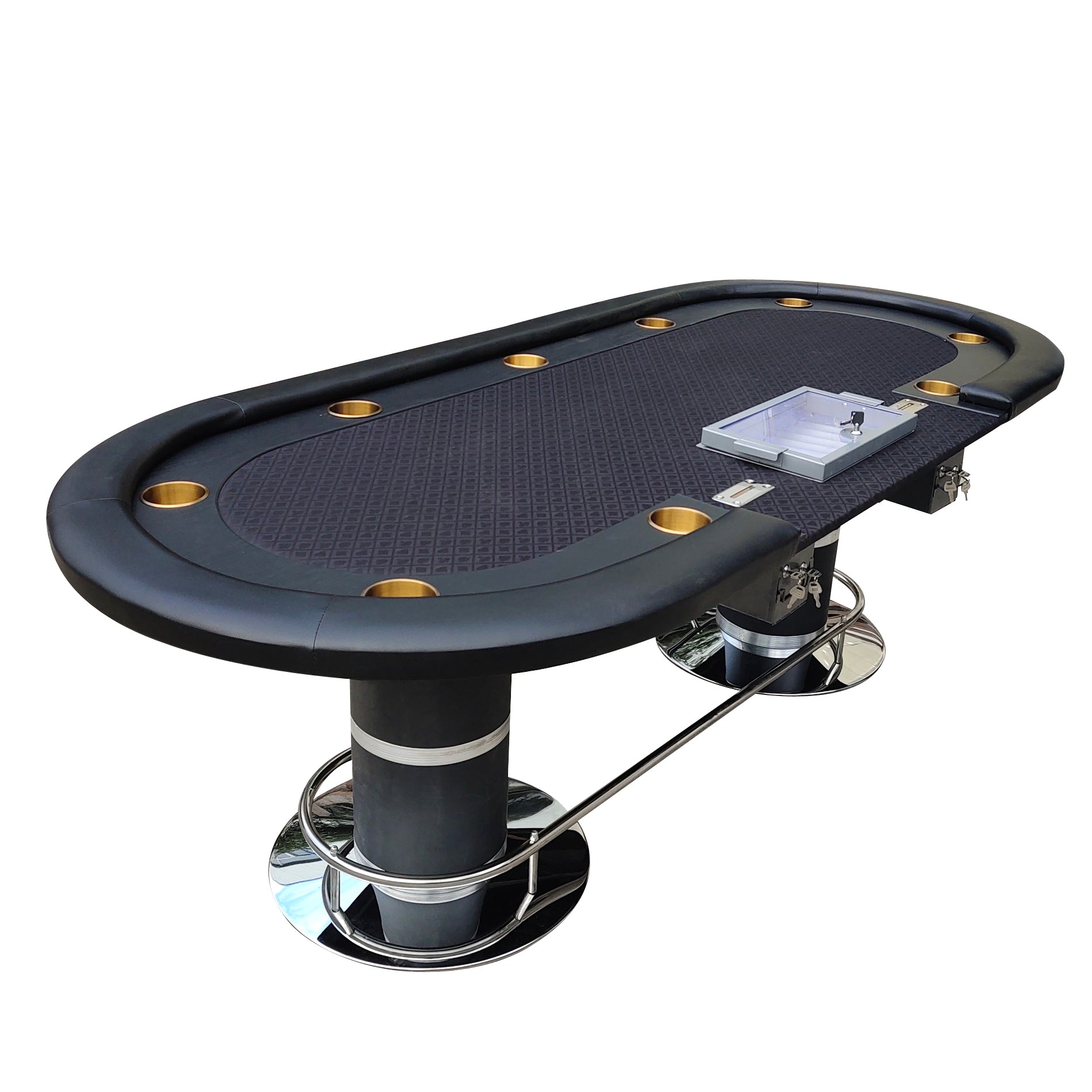 96" Oval Dark Knight Black Felt Poker Table black-stainless steel