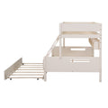 Wood Twin Over Full Bunk Bed With Storage Shelves And Twin Size Trundle, Cream Box Spring Not Required Cream Wood Bedroom Bunk Solid Wood Mdf