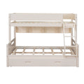 Wood Twin Over Full Bunk Bed With Storage Shelves And Twin Size Trundle, Cream Box Spring Not Required Cream Wood Bedroom Bunk Solid Wood Mdf