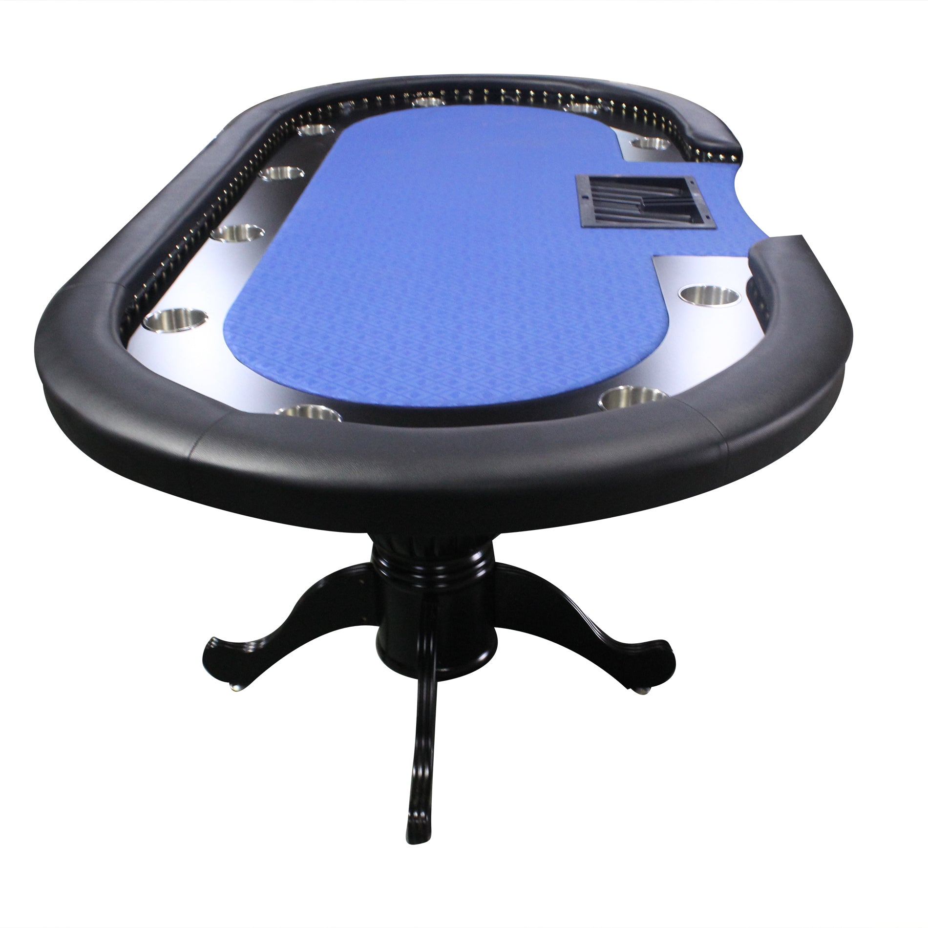 94" Oval Round Stud Rivet Decorate Blue Cloth Casino Game Poker Table With Stylish Clawfoot Legs Blue Wood