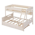 Wood Twin Over Full Bunk Bed With Storage Shelves And Twin Size Trundle, Cream Box Spring Not Required Cream Wood Bedroom Bunk Solid Wood Mdf