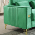 Velvet Loveseat With Pillows And Gold Finish Metal Leg For Living Room Green Velvet