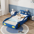 Wooden Race Car Bed,Car Shaped Platform Twin Bed With Wheels For Teens,Blue & Yellow Blue Mdf