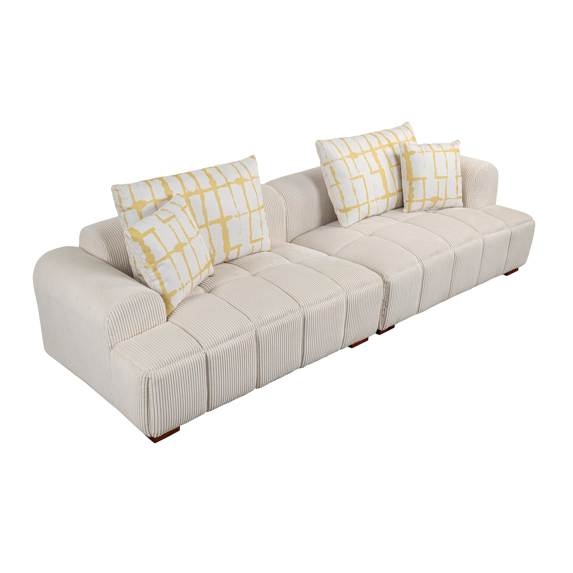 103.9" Modern Couch Corduroy Fabric Comfy Sofa With Rubber Wood Legs, 4 Pillows For Living Room, Bedroom, Office, Beige Beige Corduroy 2 Seat