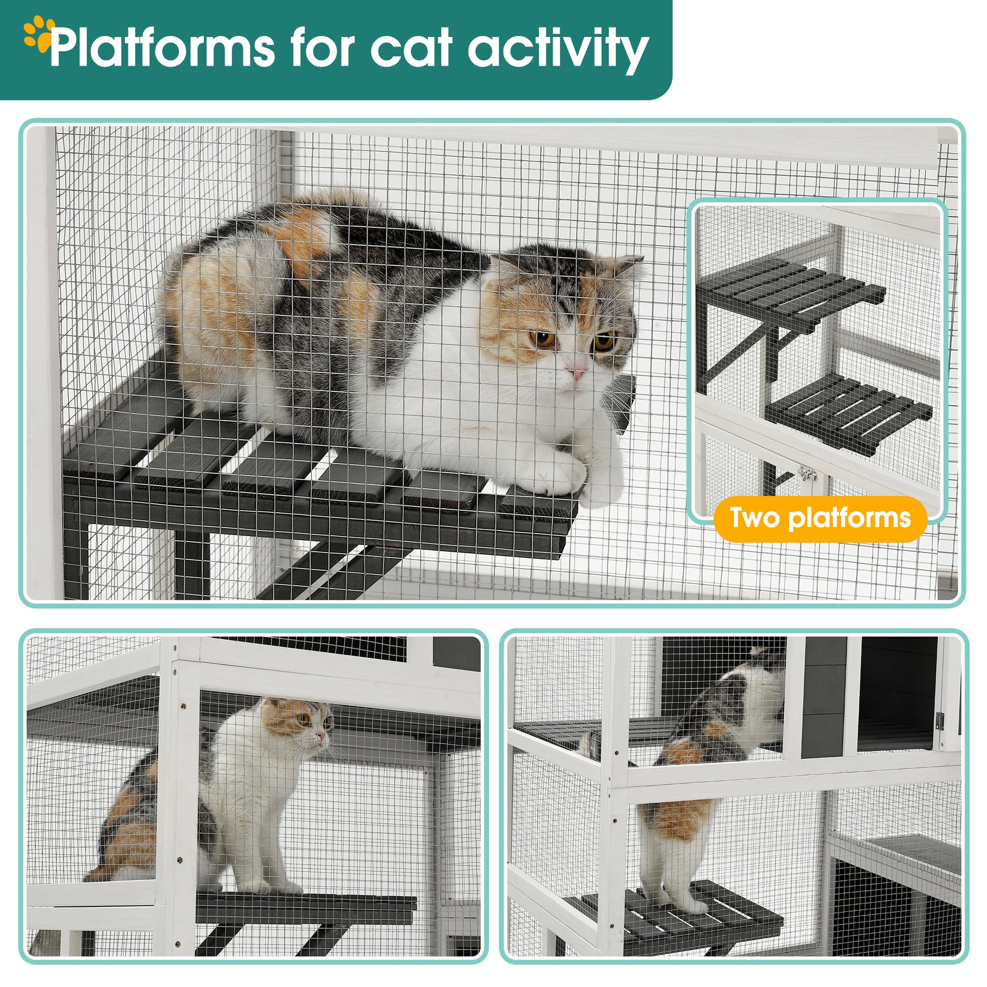 3 Tier Wooden Outdoor & Indoor Cat House Suitable For 1 3 Cats Cat Enclosure Resting Box With 4 Platforms And 2 Doors Cat Shelter Kitty House With A Jump Box For And Resting Cat Cage 71"H Gray Gray Wood