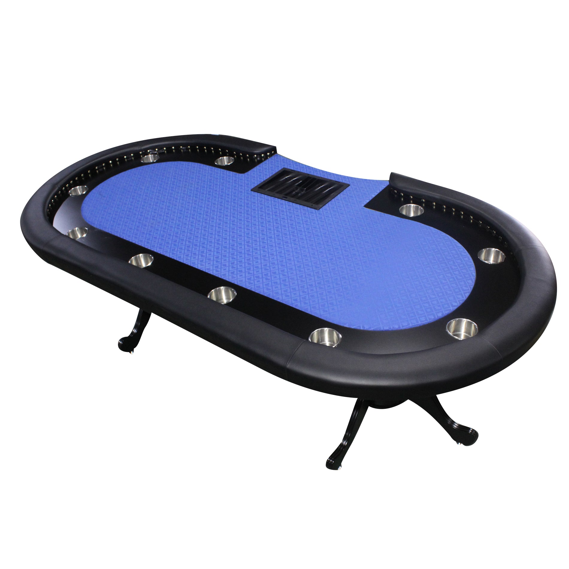 94" Oval Round Stud Rivet Decorate Blue Cloth Casino Game Poker Table With Stylish Clawfoot Legs Blue Wood