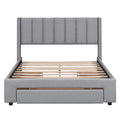 Full Size Upholstered Platform Bed With One Large Drawer In The Footboard And Drawer On Each Side,Gray Box Spring Not Required Full Gray Wood Bedroom Bed Frame Linen Upholstered