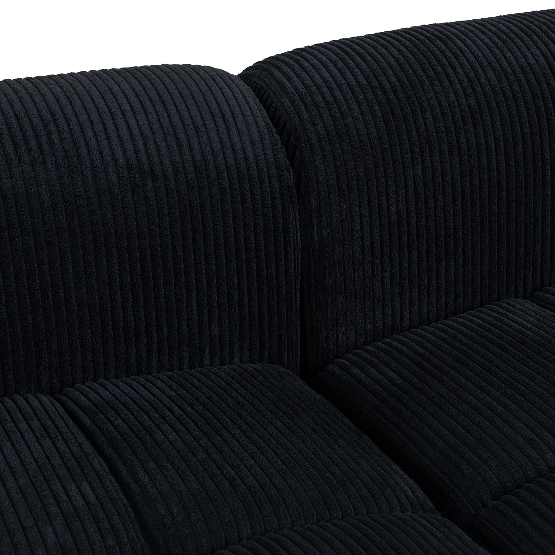 103.9" Modern Couch Corduroy Fabric Comfy Sofa With Rubber Wood Legs, 4 Pillows For Living Room, Bedroom, Office, Black Black Corduroy 2 Seat