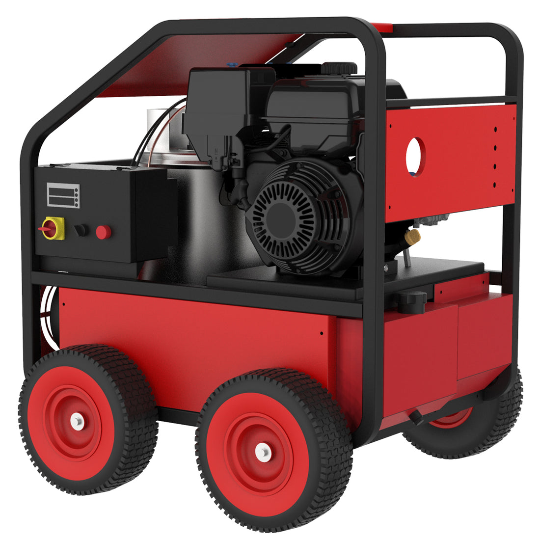 Hot Water Pressure Washer Commercial Movable Gasoline Engine 4 Gpm, 4000 Psi, Electric Start Red Aluminium