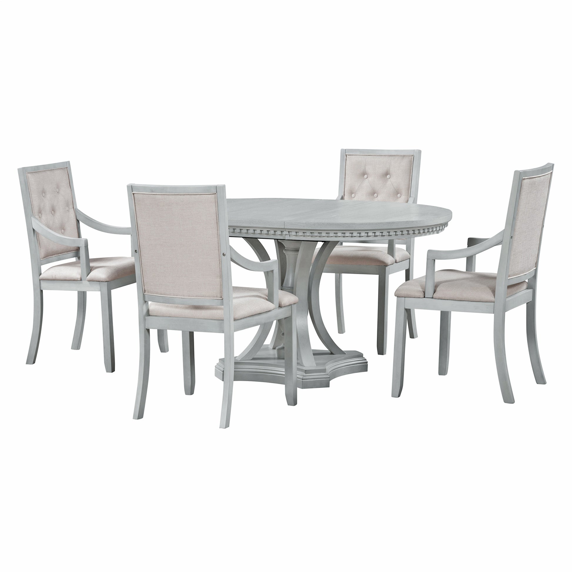 Retro 5 Piece Dining Set Extendable Round Table And 4 Chairs For Kitchen Dining Room Antique Gray Oak Antique Gray Mdf