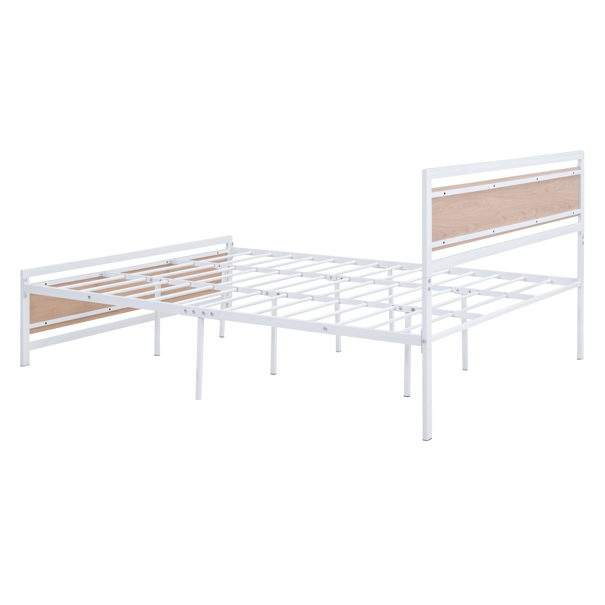 Queen Size Platform Bed, Metal And Wood Bed Frame With Headboard And Footboardwhite White Metal & Wood