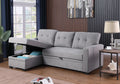 Upholstered Pull Out Sectional Sofa With Chaise Light Gray Foam Linen