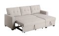 Upholstered Pull Out Sectional Sofa With Chaise Beige Foam Linen