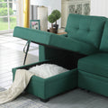 Upholstered Pull Out Sectional Sofa With Chaise Green Foam Linen