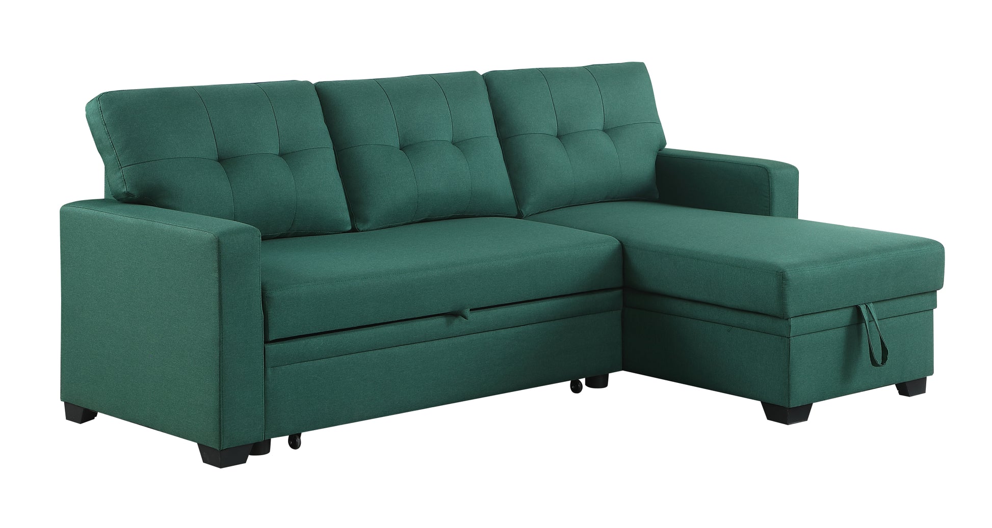 Upholstered Pull Out Sectional Sofa With Chaise Green Foam Linen