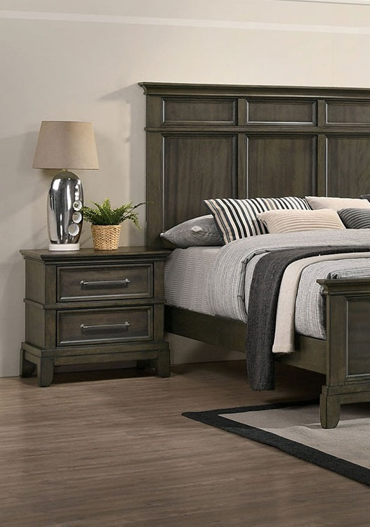 Contemporary 1Pc Nightstand Gray Color Solid Wood Veneer Pewter Bar Pulls Crown Molding Details Bedroom Furniture Gray Gray 2 Drawers Bedroom Bedside Cabinet Classic,Contemporary,Modern,Transitional Drawers Solid Wood