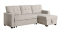 Upholstered Pull Out Sectional Sofa With Chaise Beige Foam Linen