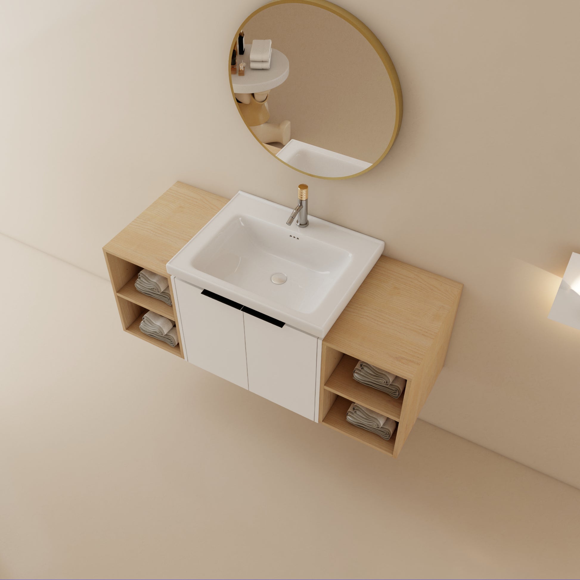 48 Inch Soft Close Doors Bathroom Vanity With Sink, And Two Small Storage Shelves,Bvc07448Whltk White 2 2 Bathroom Wall Mounted Modern Plywood