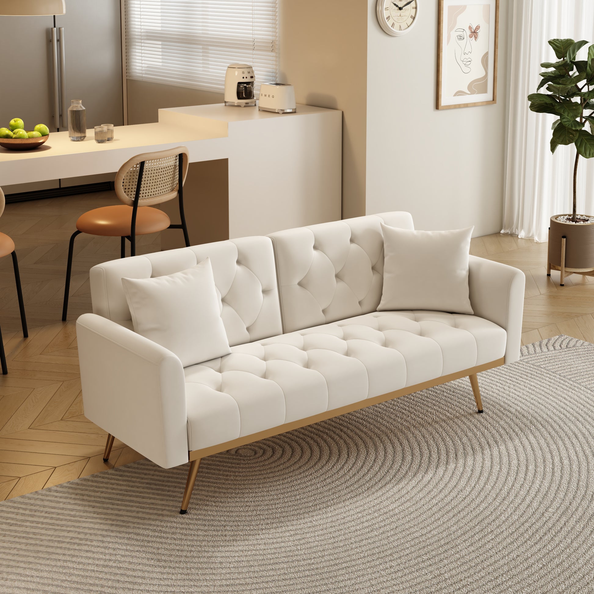 The 68.3 "Beige Velvet Sofabed Is Good Looking And Easy To Assemble Beige Velvet 2 Seat