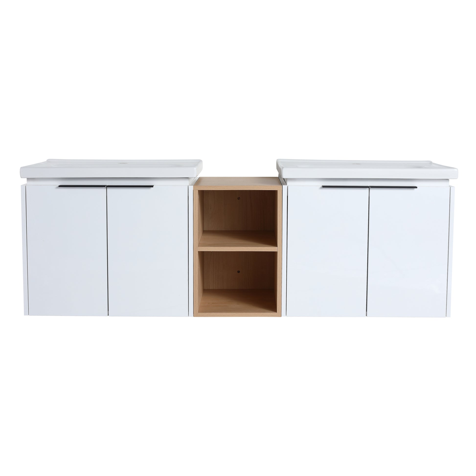 60 Inch Soft Close Doors Bathroom Vanity With Sink, And A Small Storage Shelves,Bvc07460Whltk White 4 1 Bathroom Wall Mounted Modern Plywood